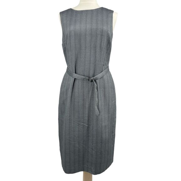 Due per Due dress sz 12 gray sleeveless belted casual business striped womens - Picture 1 of 8